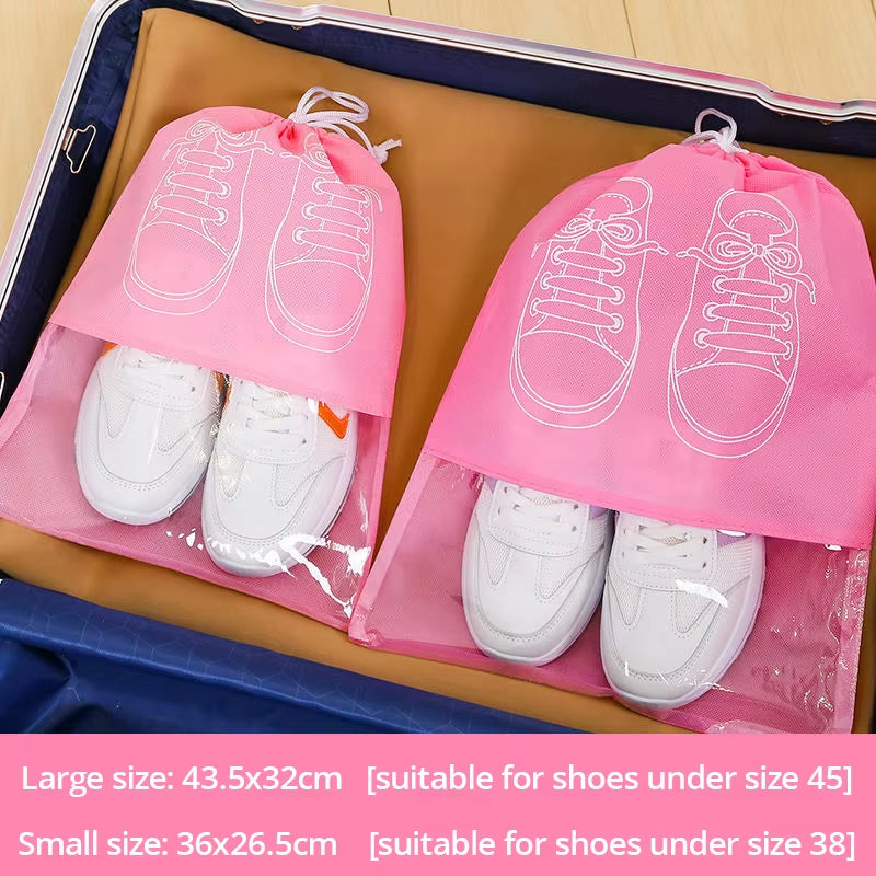 5Pcs/Set Shoe Storage Bag with Thickened Non-Woven Fabric Strap Mouth Large Capacity Travel Waterproof Shoe Bag Moistureproof